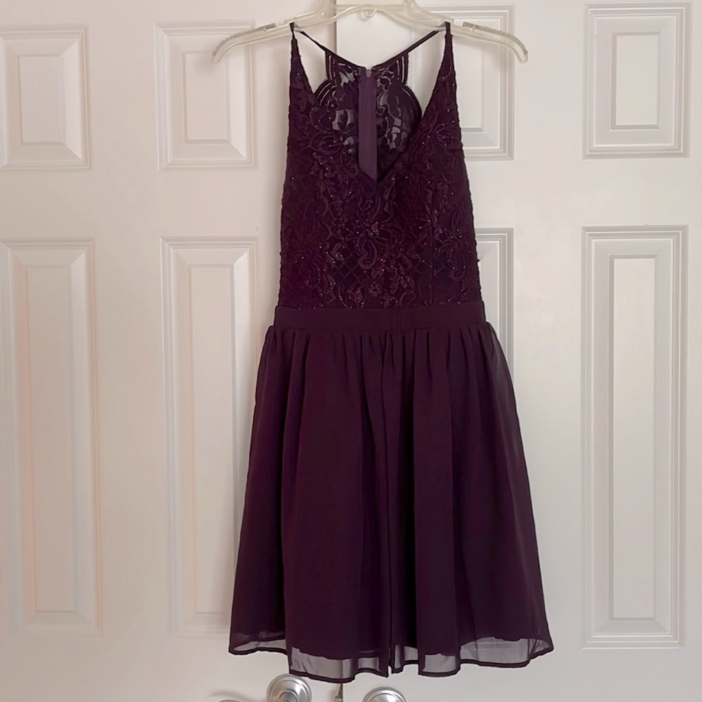 Jodi Kristopher purple glitter & lace Homecoming dress Junior size 9